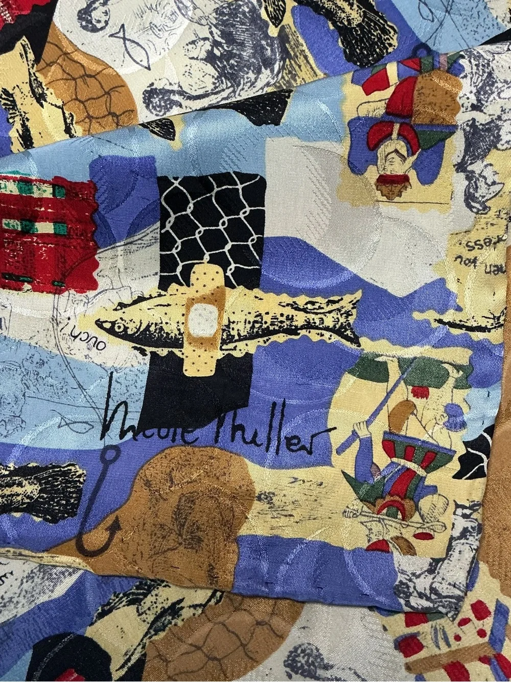 Vintage 1991 Nicole Miller 100% Silk Scarf Nautical Fishing Anchor  42” Square - Picture 7 of 11